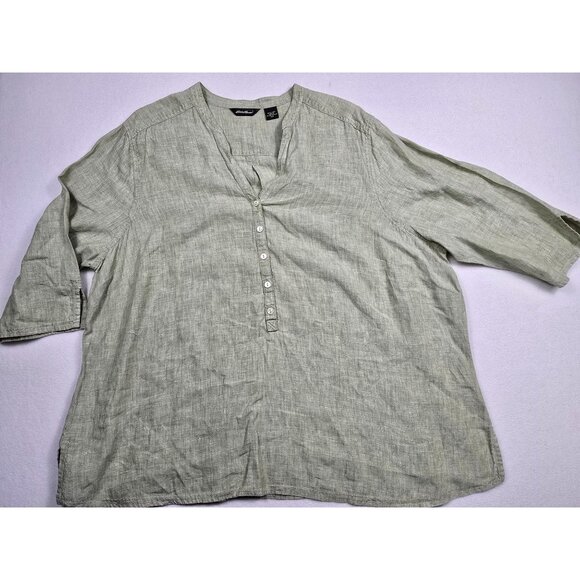 Eddie Bauer Tops - Eddie Bauer Womens Green Linen Button-Front Top Shirt 3X Relaxed Fit